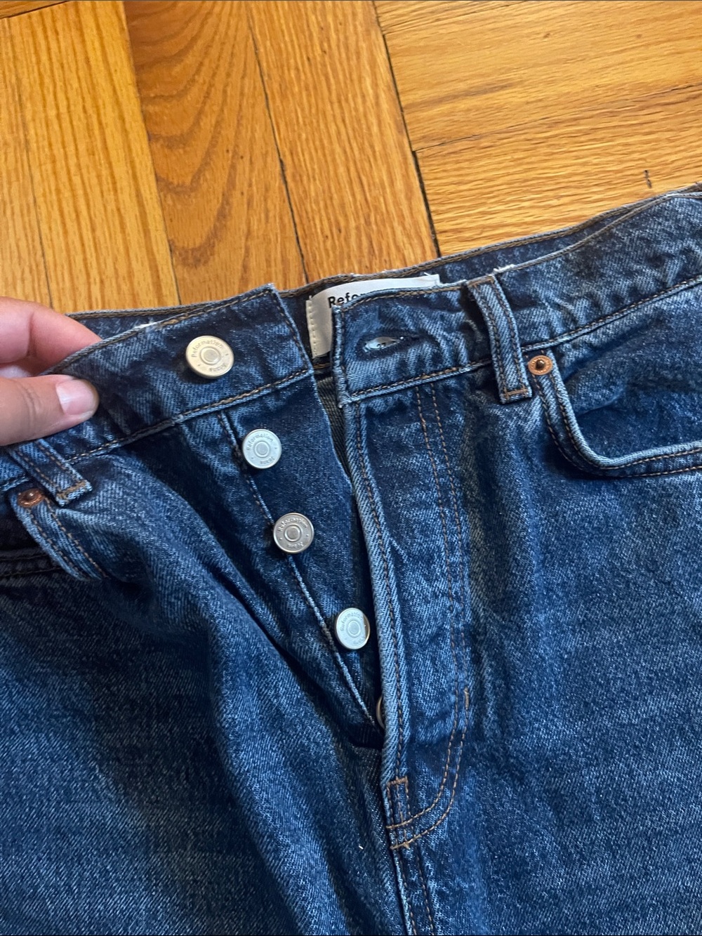 Reformation Cynthia Patch High Rise Straight Leg Jeans - Picture 7 of 11
